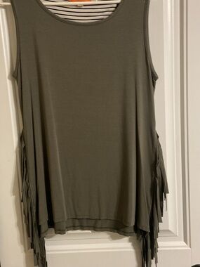 One A Olive Fringe Sleeveless Tunic